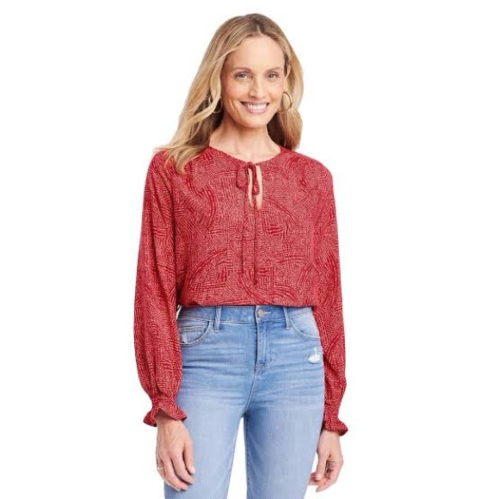Women's Long Sleeve Blouse - Knox Rose™ Coral Red M, NWT